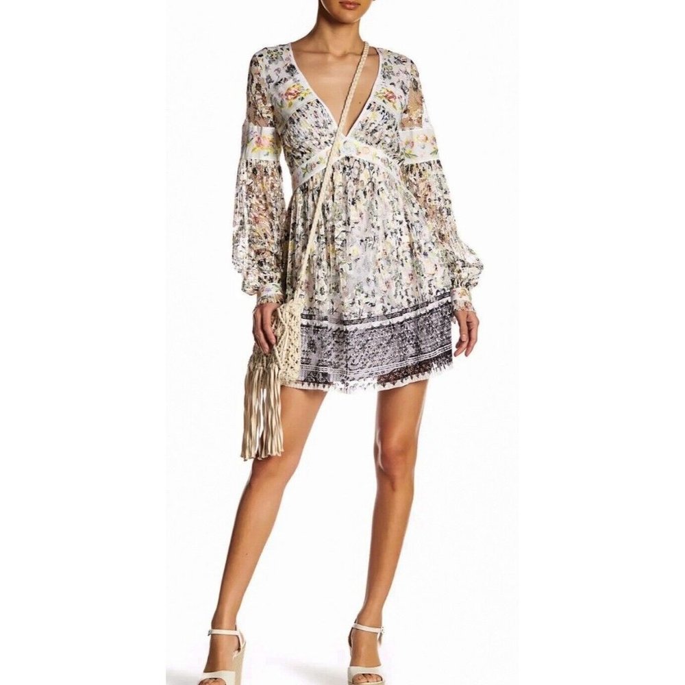 NWOT  Free People  Babydoll Cherry Blossom Mini Dress Cream Women’s Size 4